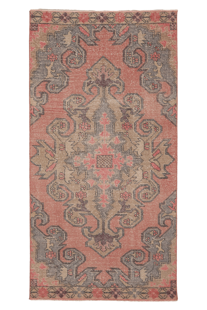 Vintage Nevşehir Turkish Runner Rug 3x7 ft — Red & Gray Floral
