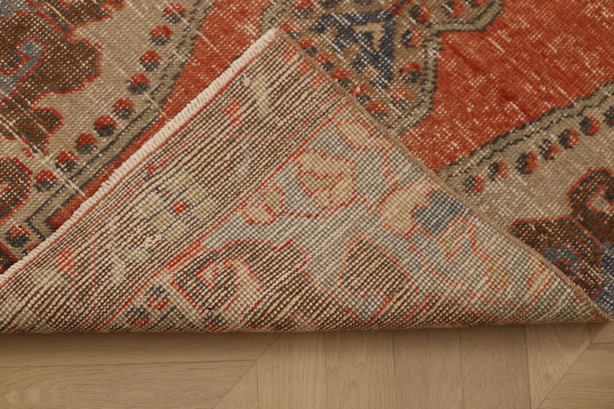 Vintage Nevşehir Turkish Runner Rug 2x8 ft — Orange & Brown Geometric