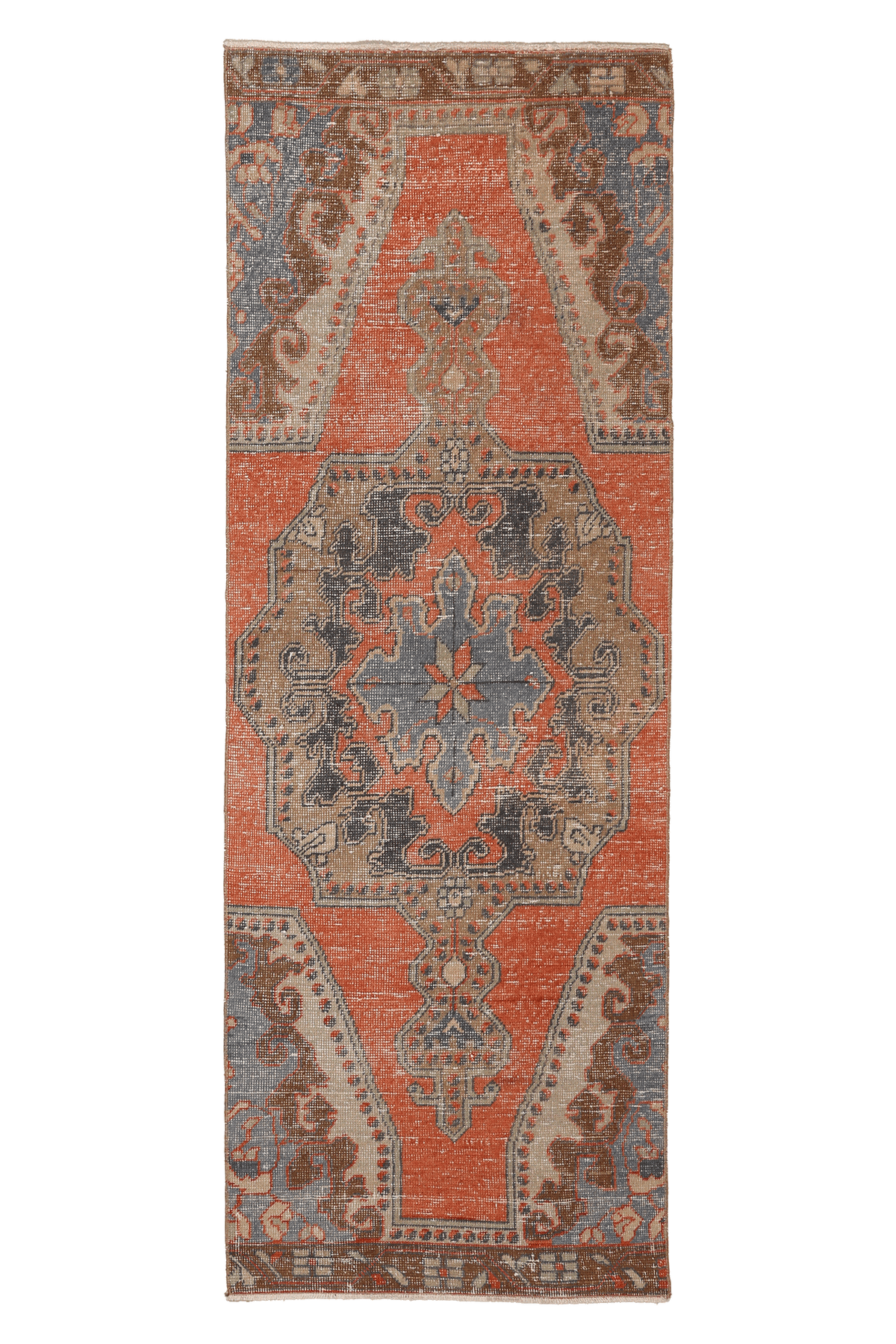 Vintage Nevşehir Turkish Runner Rug 2x8 ft — Orange & Brown Geometric