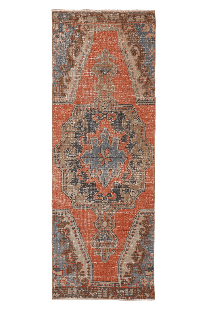 Vintage Nevşehir Turkish Runner Rug 2x8 ft — Orange & Brown Geometric