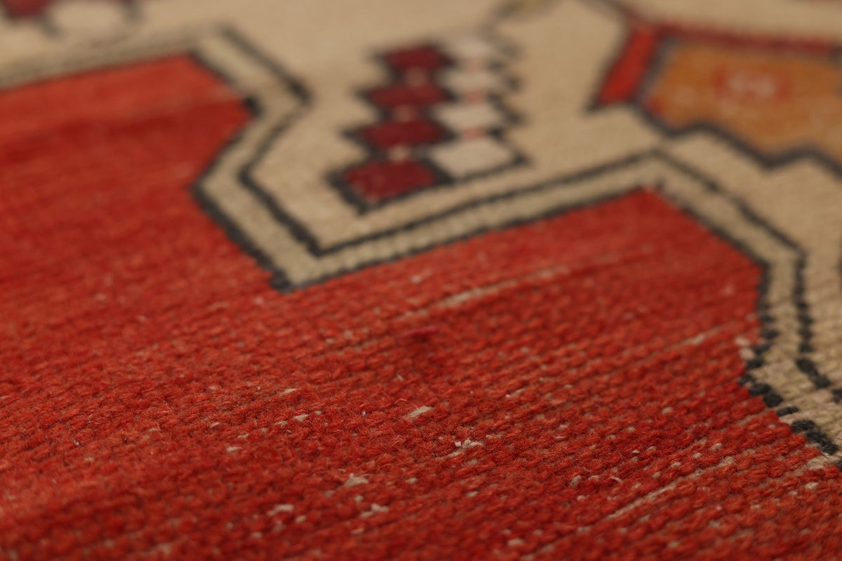 Vintage Nevşehir Turkish Runner Rug 3x8 ft — Red & Gray Geometric