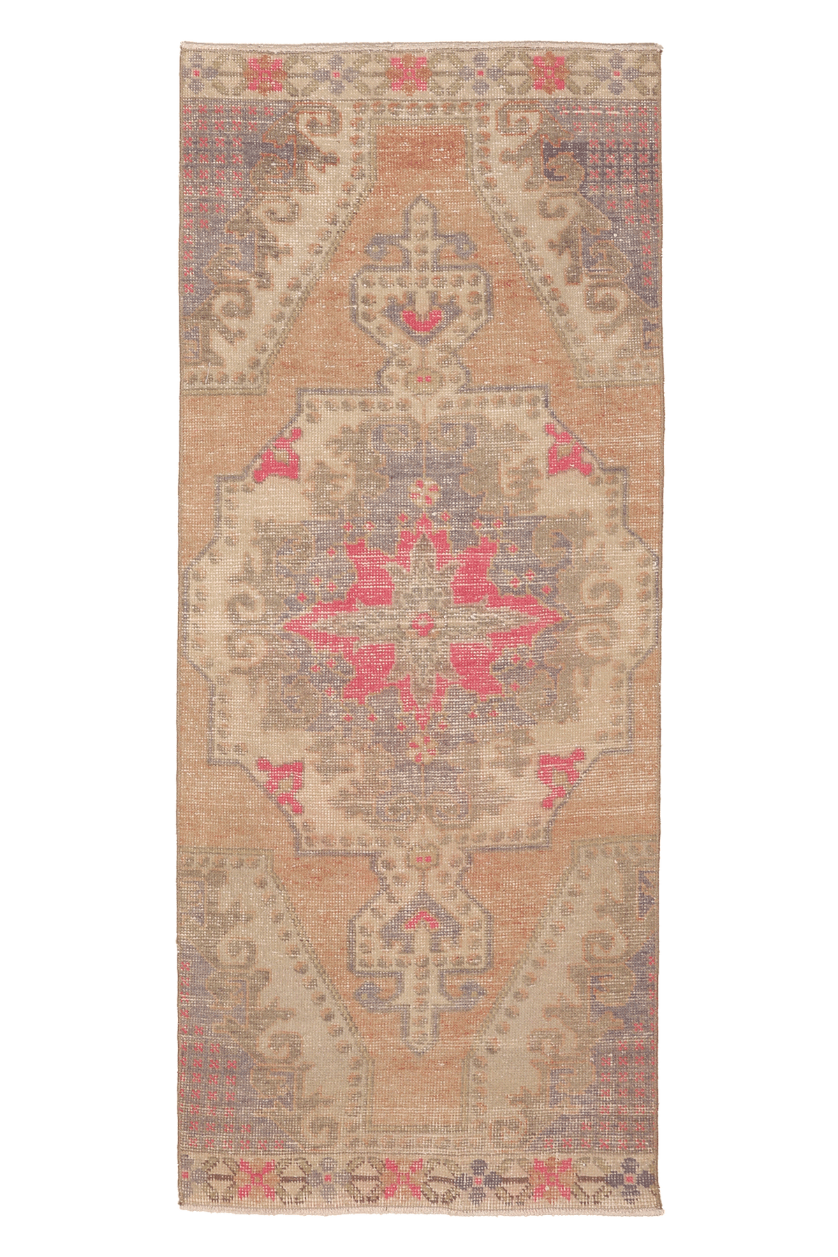 Vintage Nevşehir Turkish Runner Rug 2x7 ft — Beige & Pink Geometric