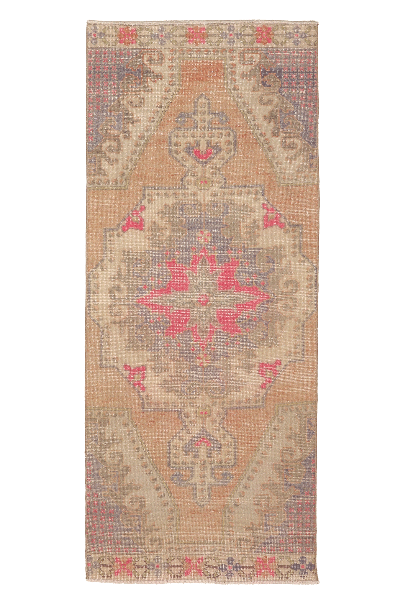 Vintage Nevşehir Turkish Runner Rug 2x7 ft — Beige & Pink Geometric