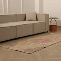 Vintage Nevşehir Turkish Runner Rug 2x7 ft — Beige & Pink Geometric