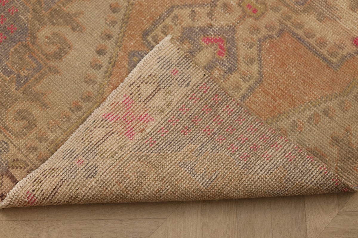 Vintage Nevşehir Turkish Runner Rug 2x7 ft — Beige & Pink Geometric