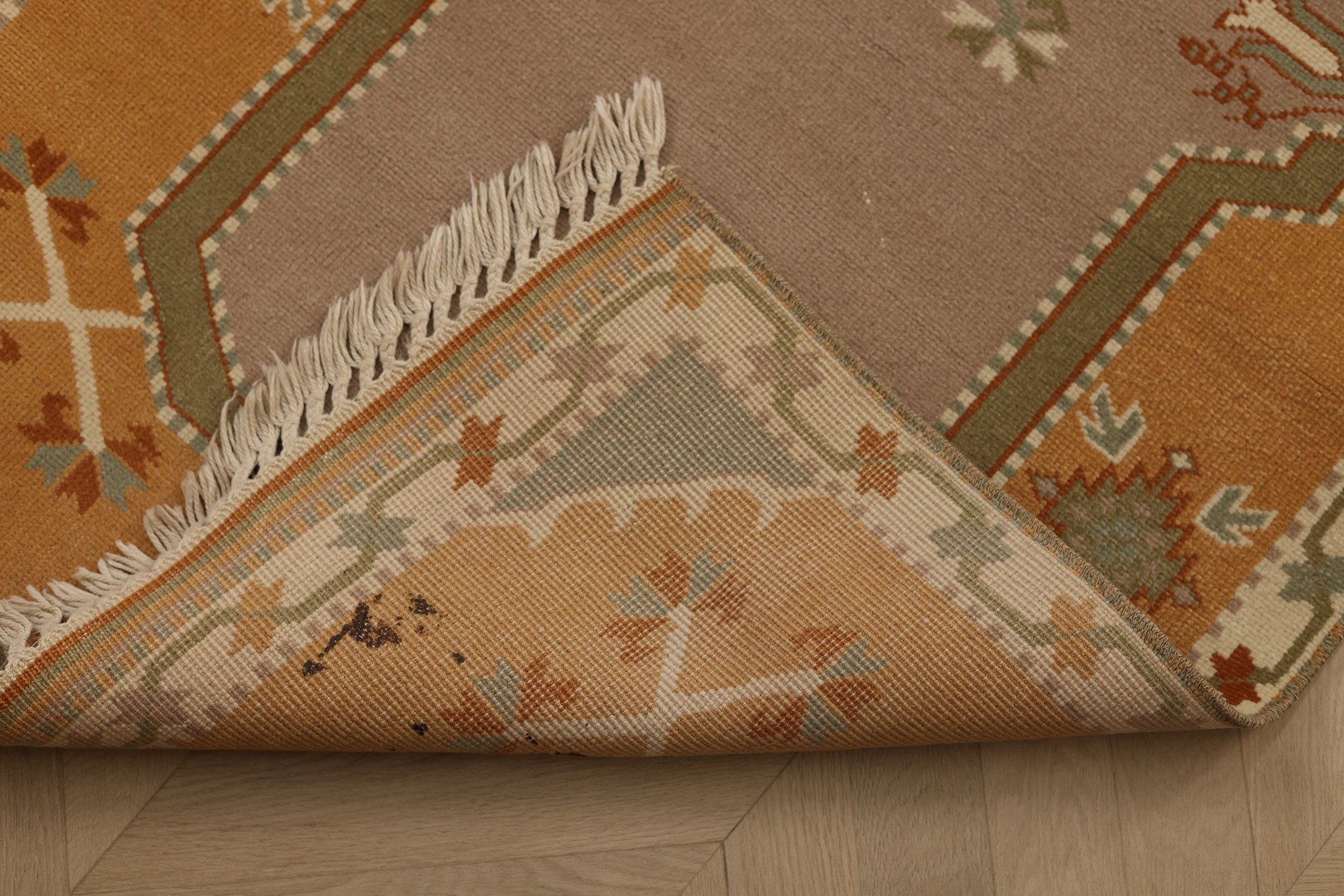 Vintage Muğla Turkish Runner Rug 2x12 ft — Orange & Beige Geometric