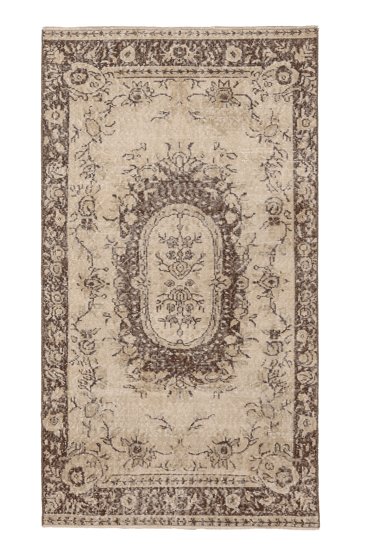 Vintage Isparta Turkish Area Rug 3x6 ft — Beige & Brown Floral