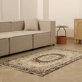 Vintage Isparta Turkish Area Rug 3x6 ft — Beige & Brown Floral