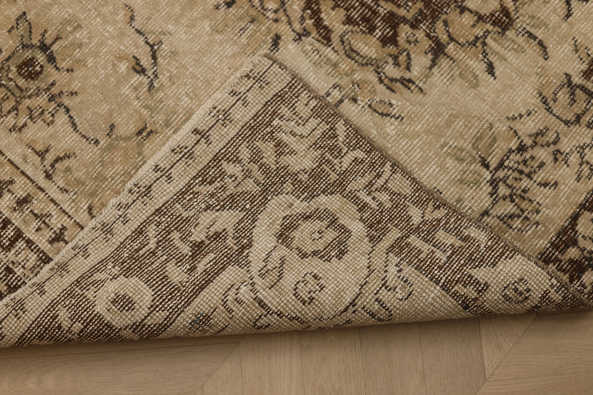 Vintage Isparta Turkish Area Rug 3x6 ft — Beige & Brown Floral