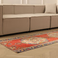 Vintage Manisa Turkish Runner Rug 2x9 ft — Red & Blue Geometric