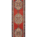 Vintage Manisa Turkish Runner Rug 2x9 ft — Red & Blue Geometric