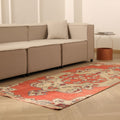 Vintage Niğde Turkish Runner Rug 3x8 ft — Red & Beige Geometric