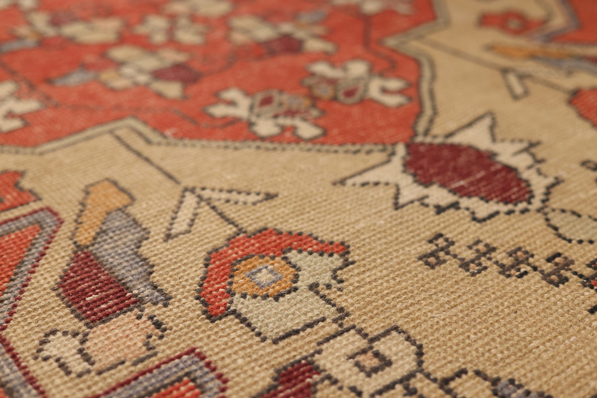 Vintage Niğde Turkish Runner Rug 3x8 ft — Red & Beige Geometric