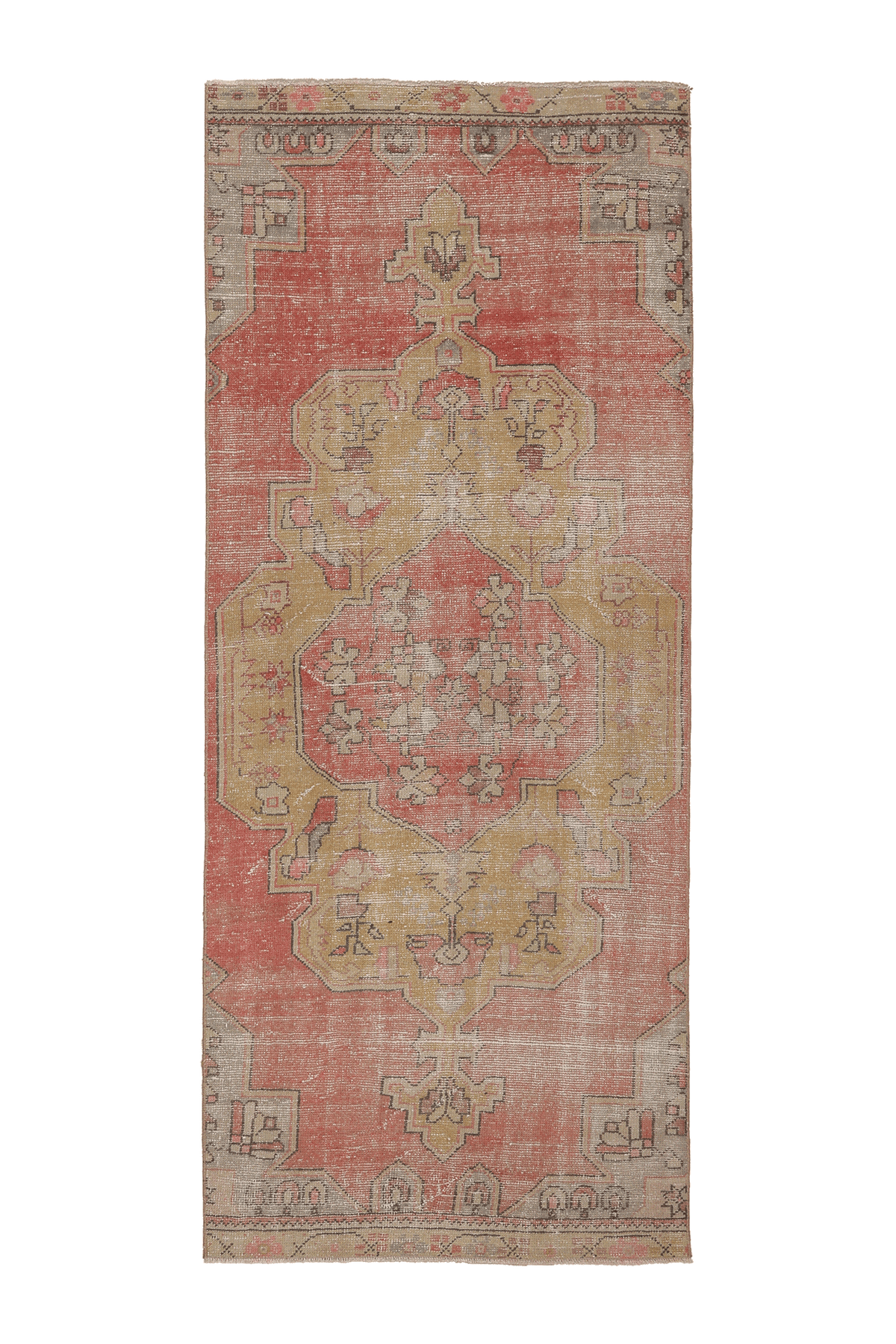 Vintage Niğde Turkish Runner Rug 3x8 ft — Red & Green Geometric