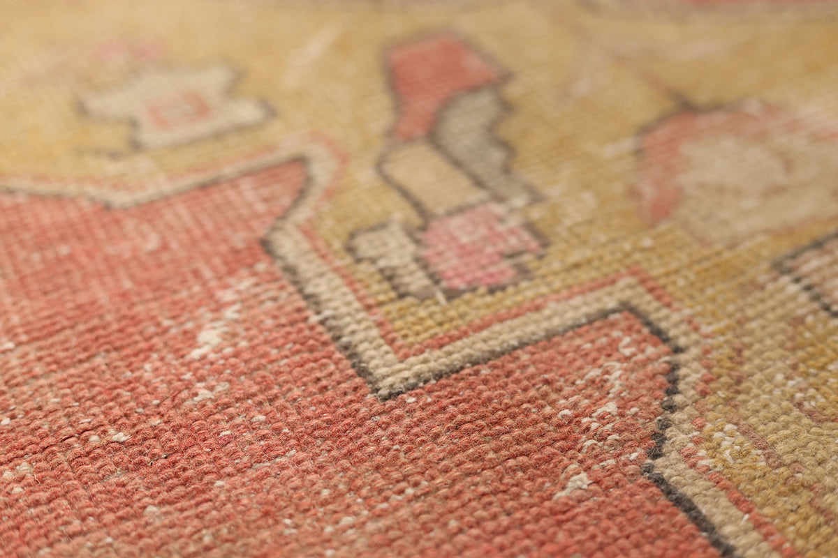 Vintage Niğde Turkish Runner Rug 3x8 ft — Red & Green Geometric