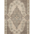 Vintage Isparta Turkish Area Rug 3x6 ft — Beige & Brown Floral (No. 59815)