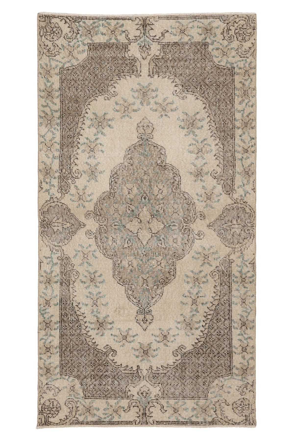Vintage Isparta Turkish Area Rug 3x6 ft — Beige & Brown Floral (No. 59815)