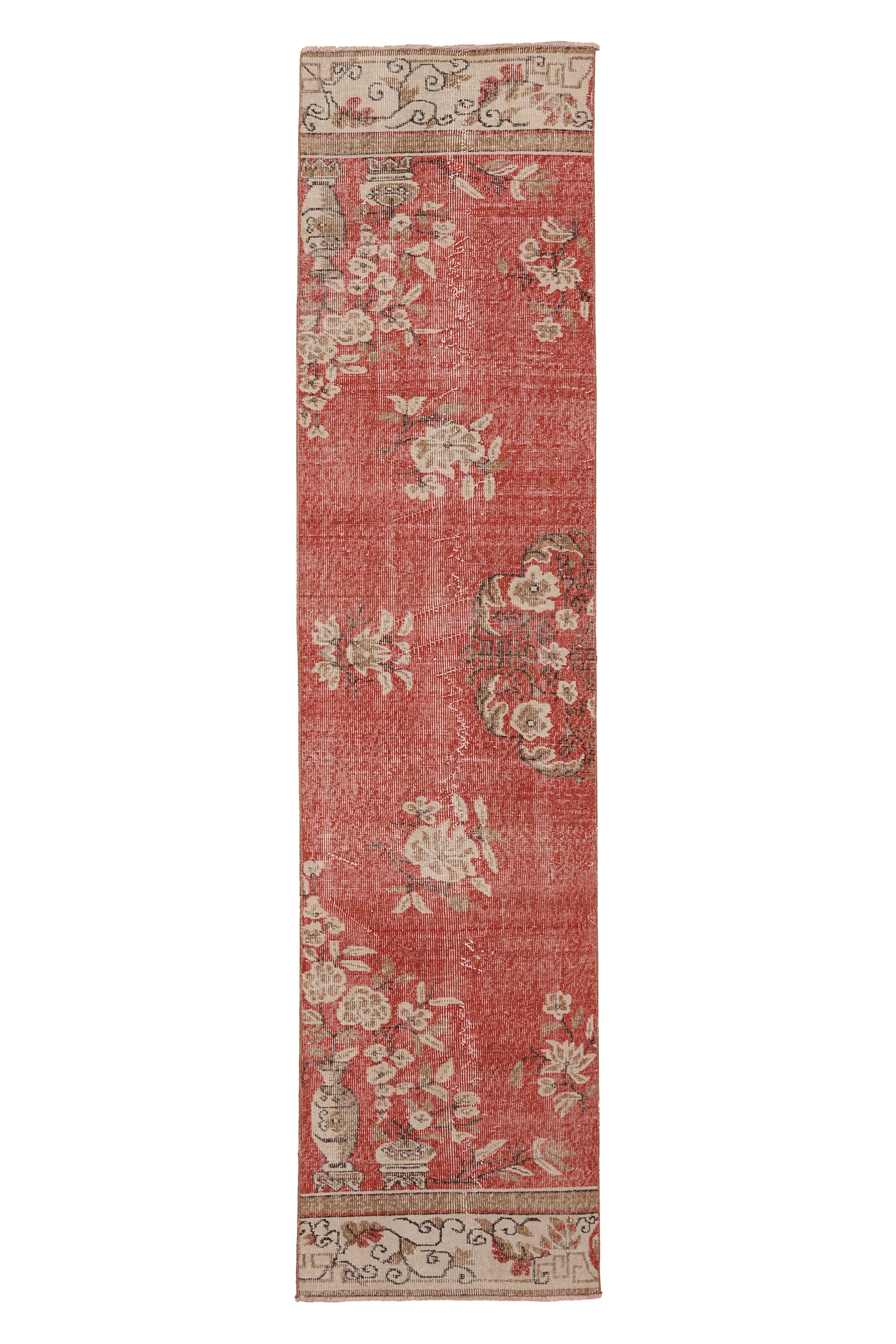 Vintage Isparta Turkish Runner Rug 2x10 ft — Red & Beige Floral