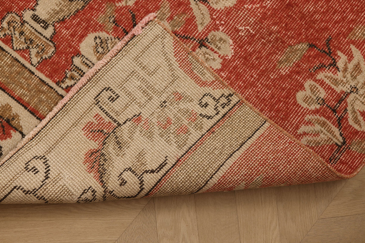 Vintage Isparta Turkish Runner Rug 2x10 ft — Red & Beige Floral