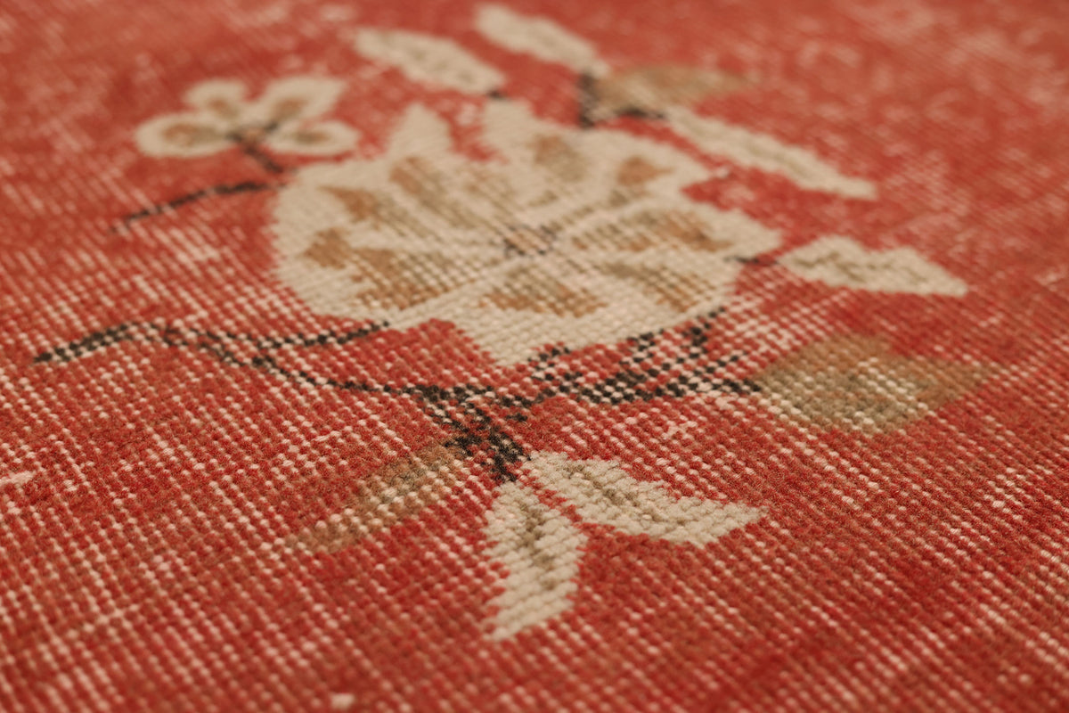 Vintage Isparta Turkish Runner Rug 2x10 ft — Red & Beige Floral