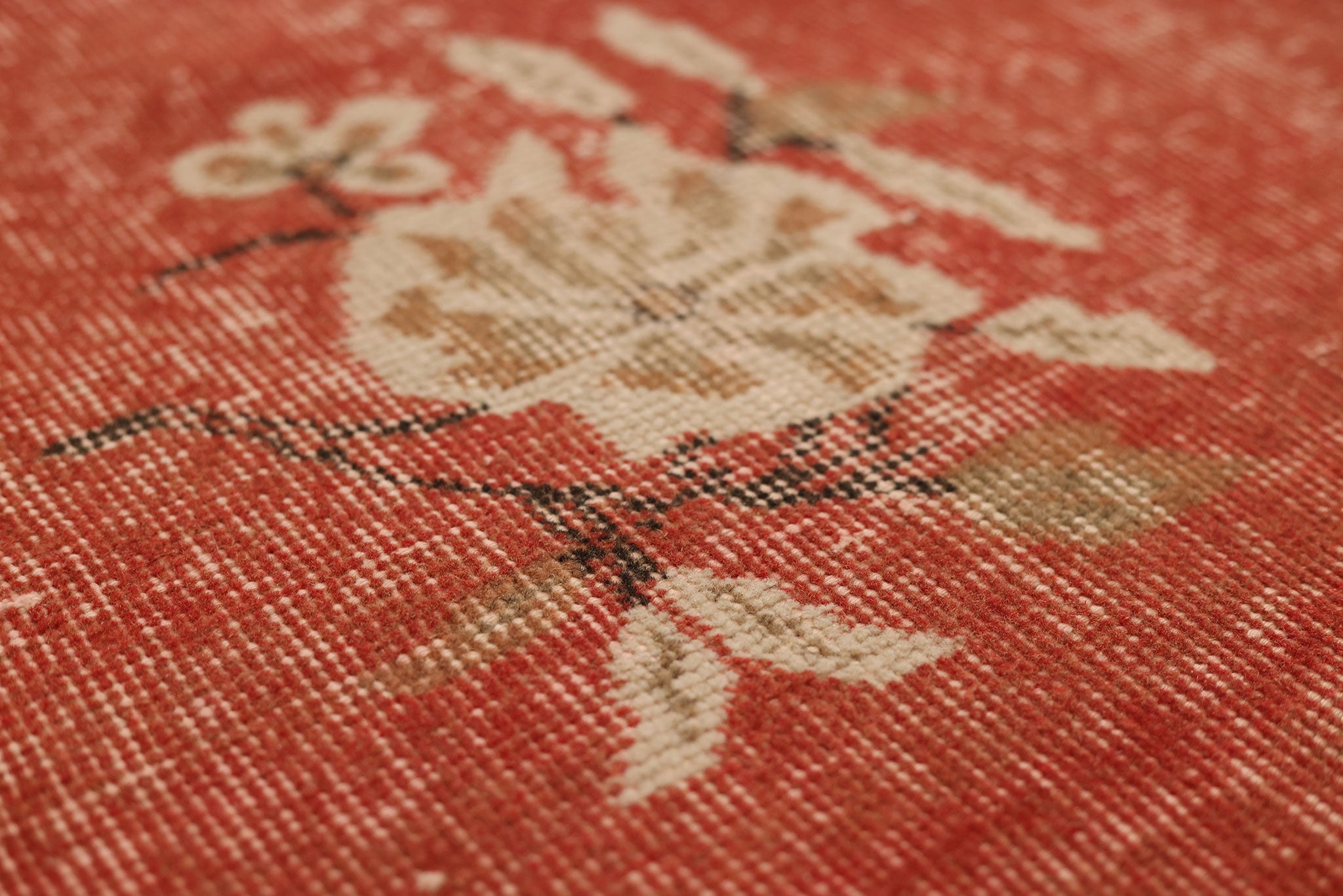 Vintage Isparta Turkish Runner Rug 2x10 ft — Red & Beige Floral