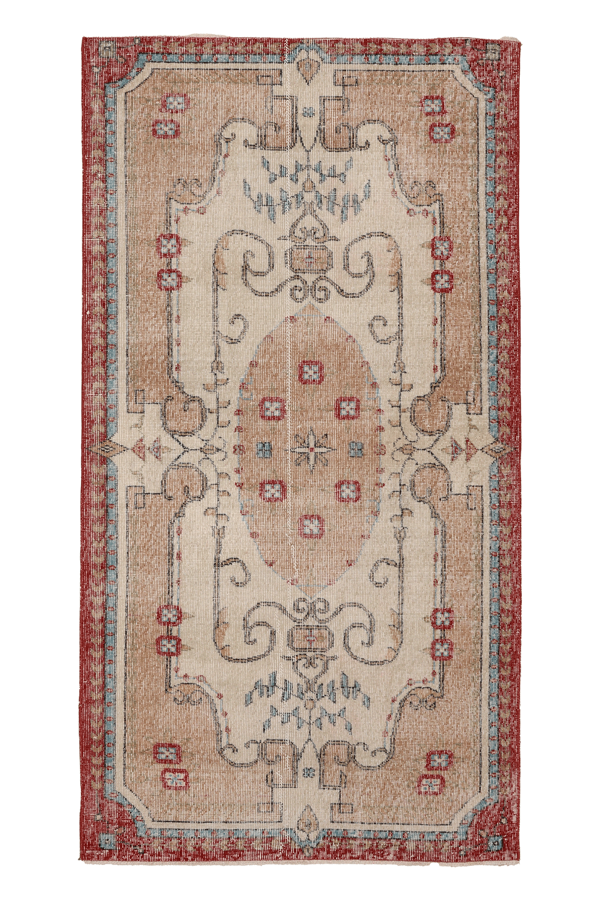 Vintage Isparta Turkish Area Rug 3x7 ft — Beige & Red maximalist