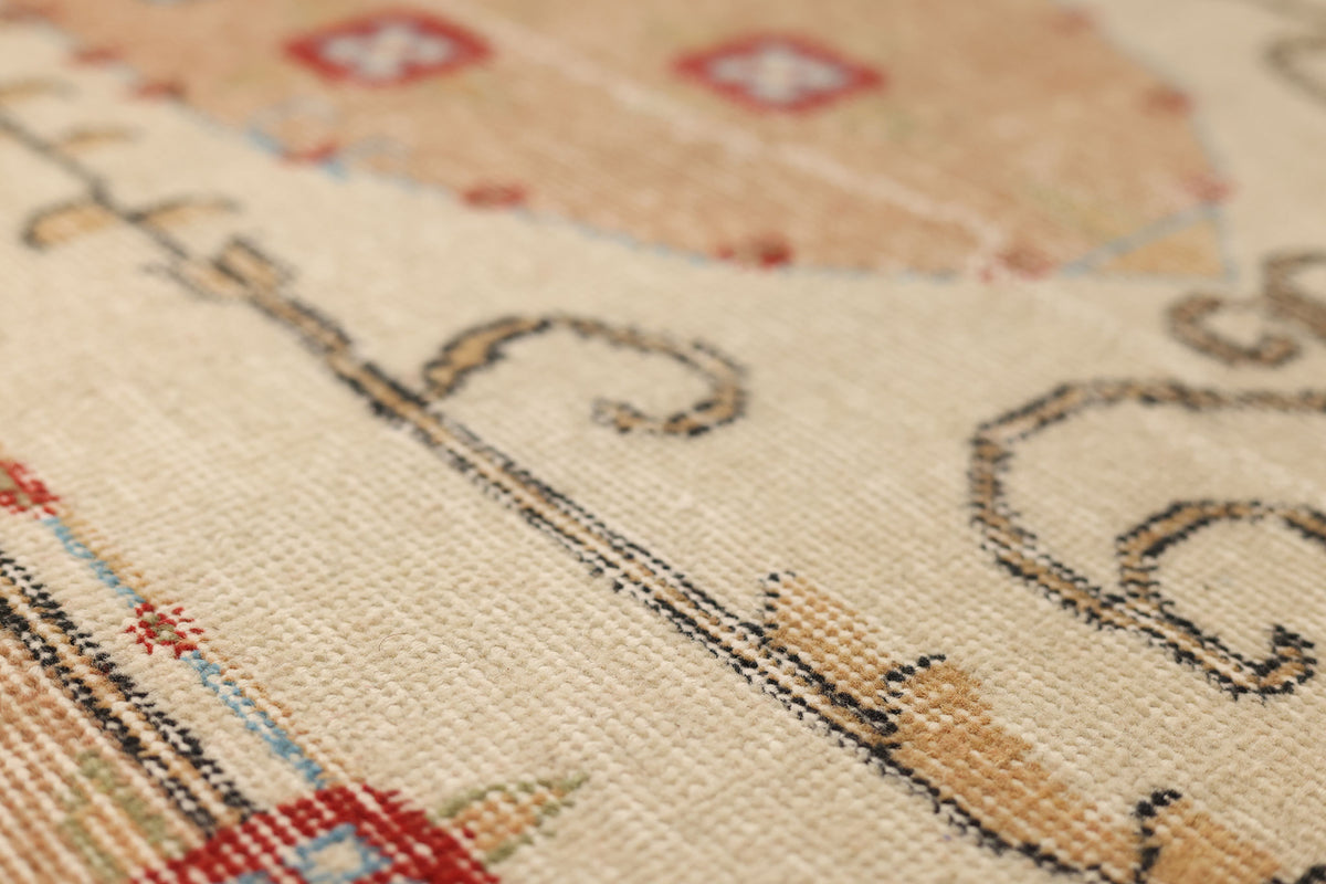 Vintage Isparta Turkish Area Rug 3x7 ft — Beige & Red maximalist