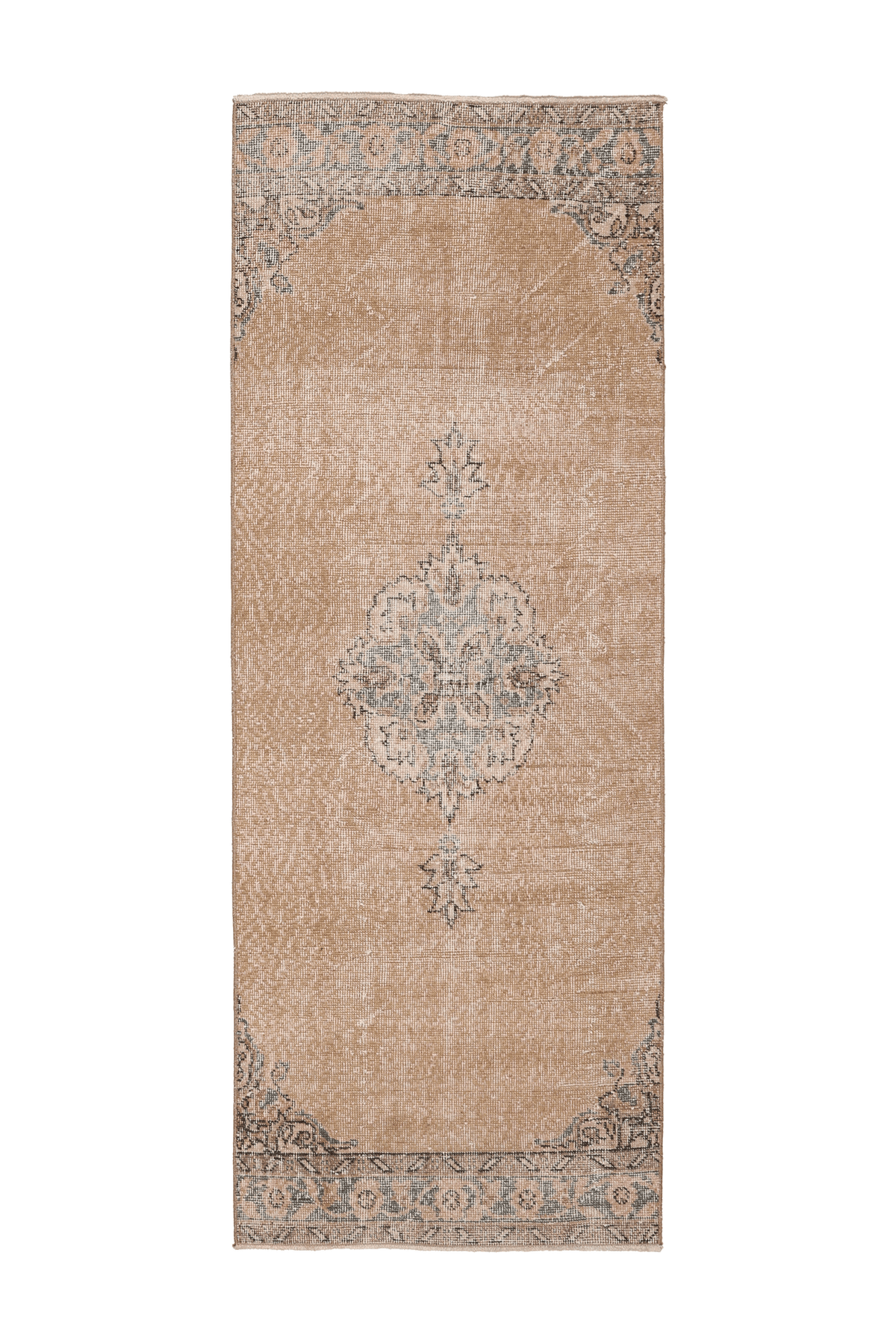 Vintage Isparta Turkish Runner Rug 2x7 ft — Beige Floral (No. 59824)