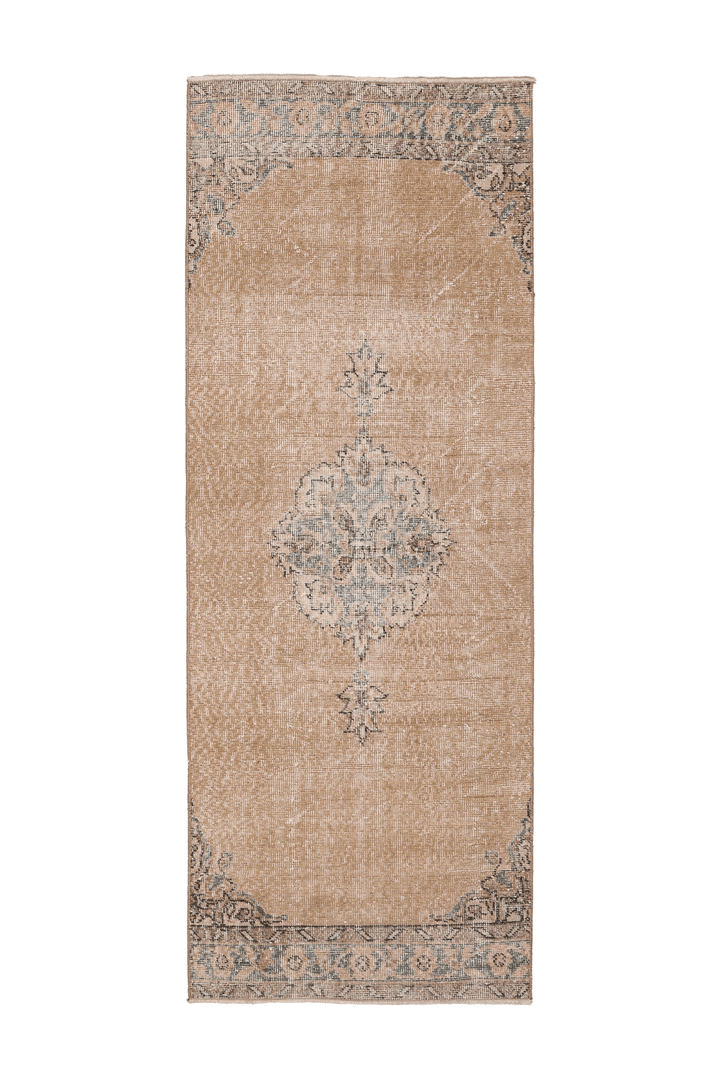 Vintage Isparta Turkish Runner Rug 2x7 ft — Beige Floral (No. 59824)