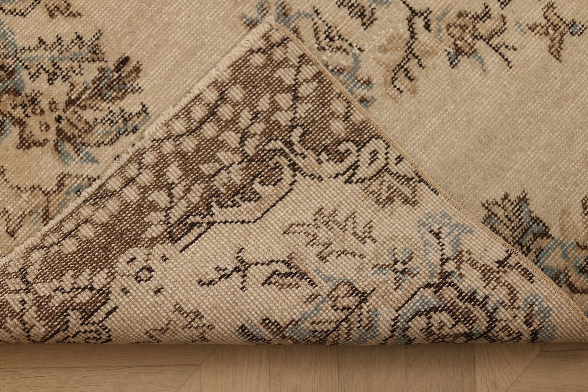 Vintage Isparta Turkish Runner Rug 2x7 ft — Beige Floral (No. 59833)