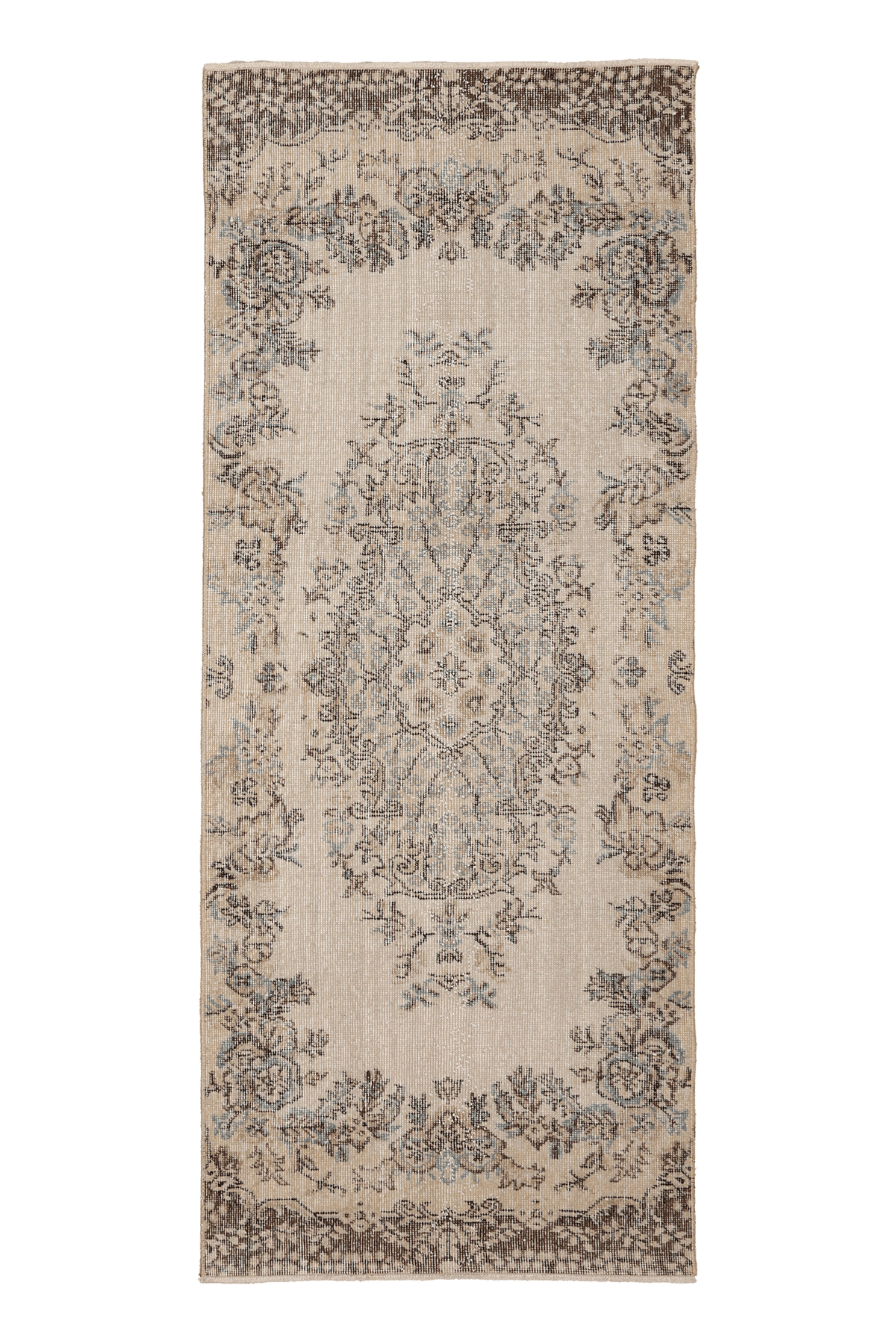 Vintage Isparta Turkish Runner Rug 2x7 ft — Beige Floral (No. 59833)