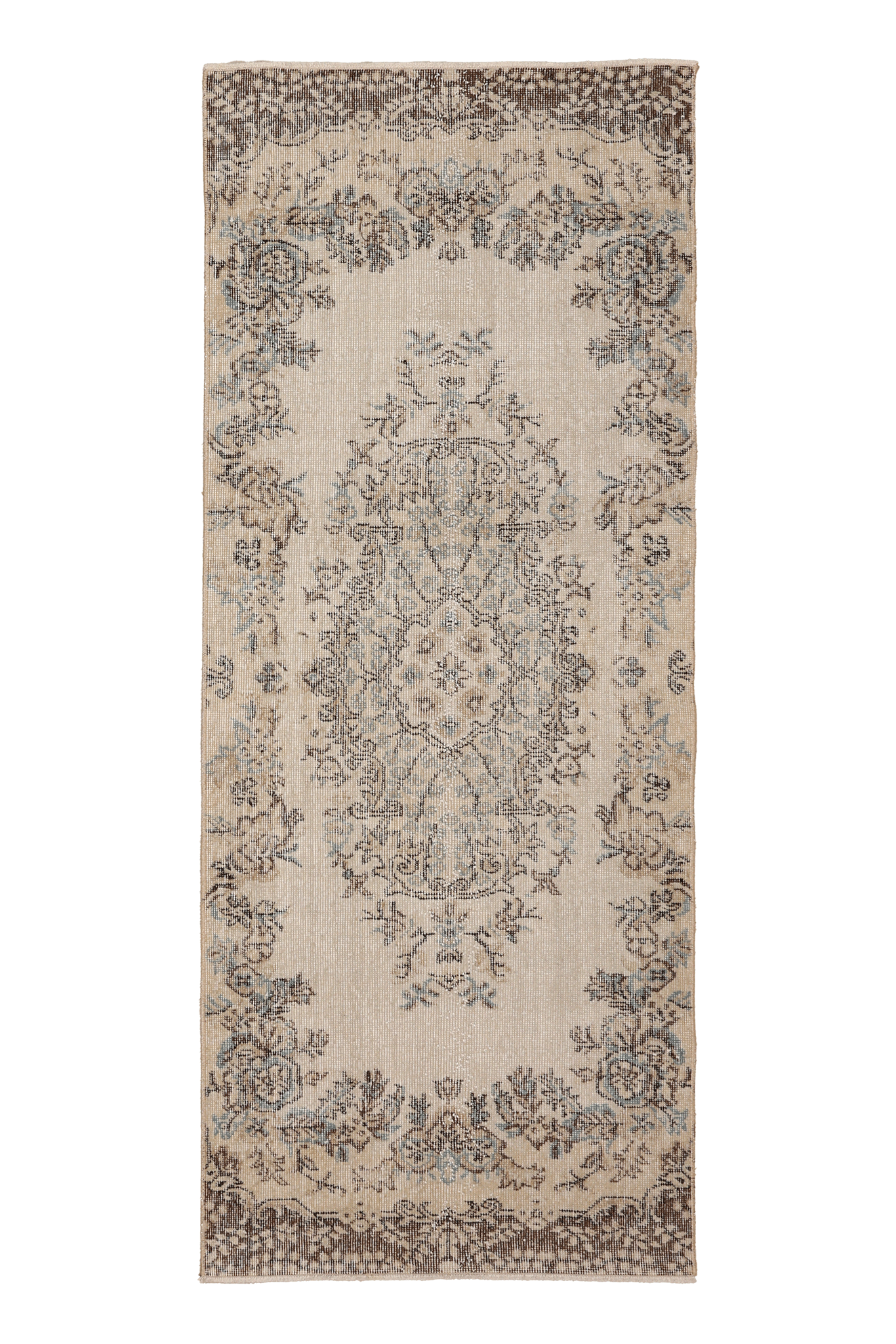 Vintage Isparta Turkish Runner Rug 2x7 ft — Beige Floral (No. 59833)