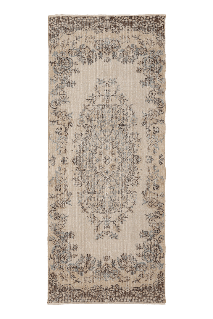 Vintage Isparta Turkish Runner Rug 2x7 ft — Beige Floral (No. 59833)