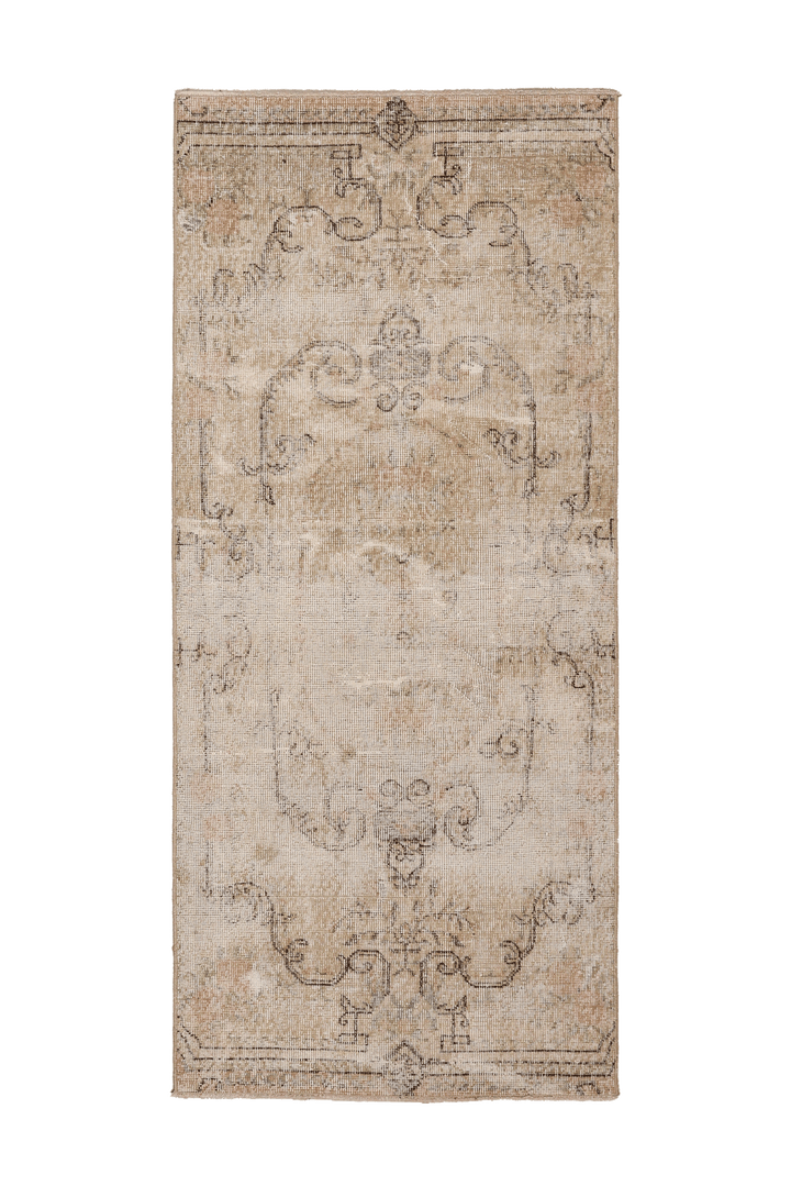 Vintage Isparta Turkish Runner Rug 2x6 ft — Beige Geometric