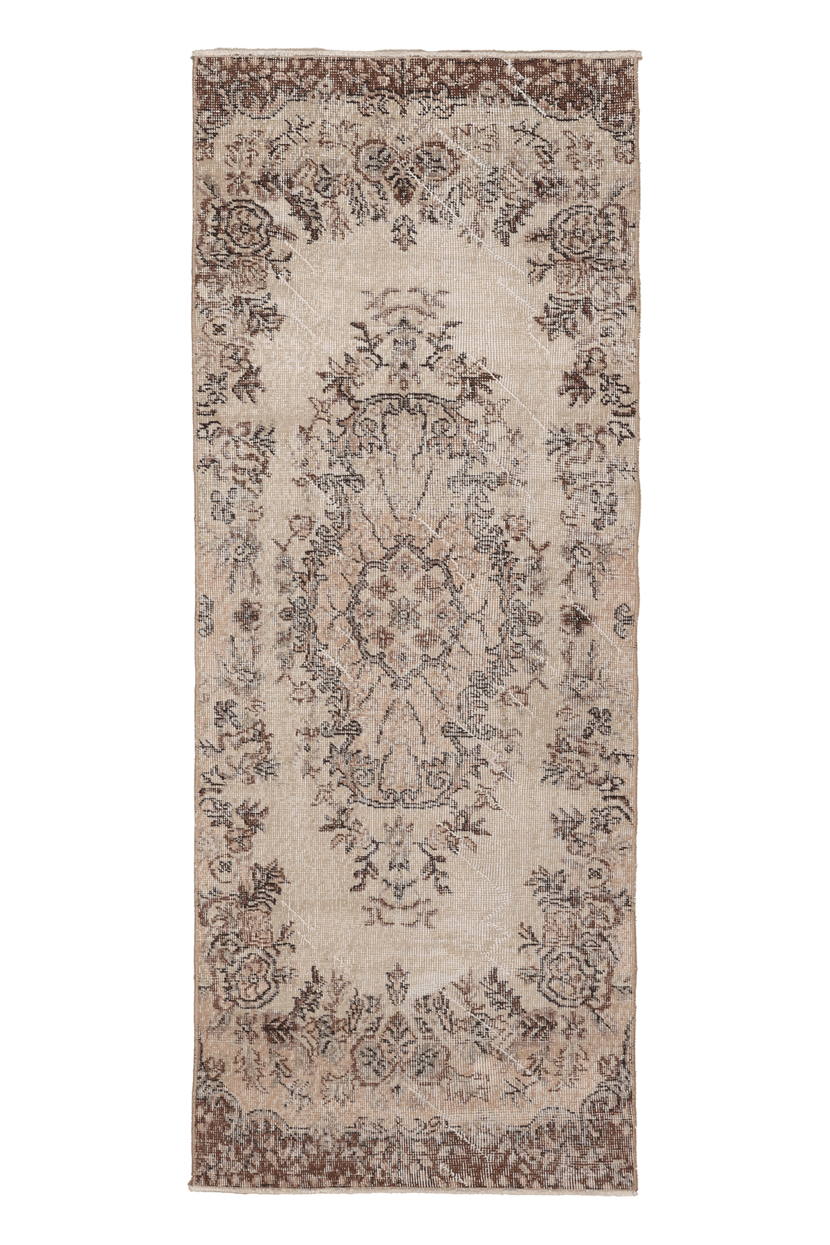 Vintage Isparta Turkish Runner Rug 2x7 ft — Beige Floral