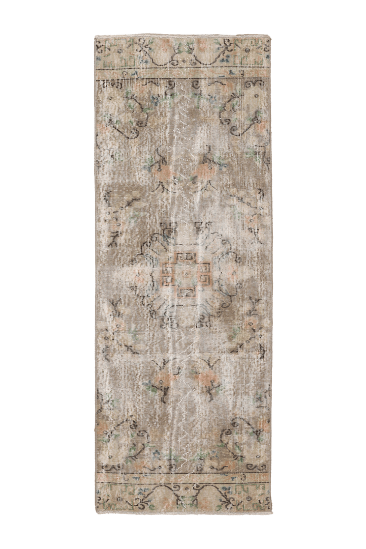 Vintage Isparta Turkish Runner Rug 2x6 ft — Gray Floral