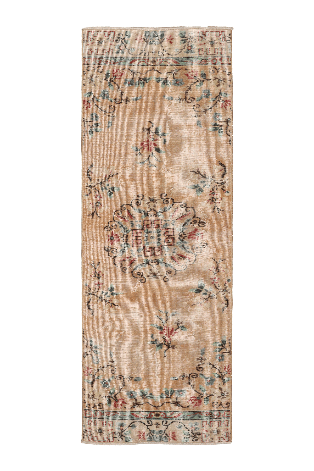 Vintage Isparta Turkish Runner Rug 2x6 ft — Beige Floral