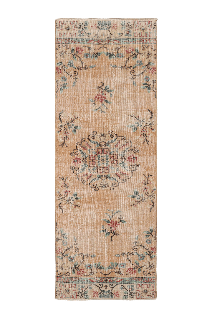 Vintage Isparta Turkish Runner Rug 2x6 ft — Beige Floral
