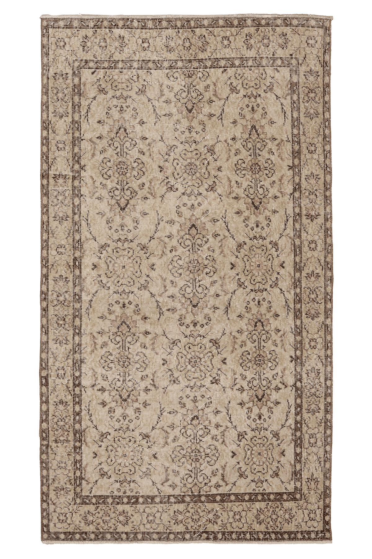 Vintage Isparta Turkish Area Rug 3x6 ft — Beige & Brown Floral (No. 59839)