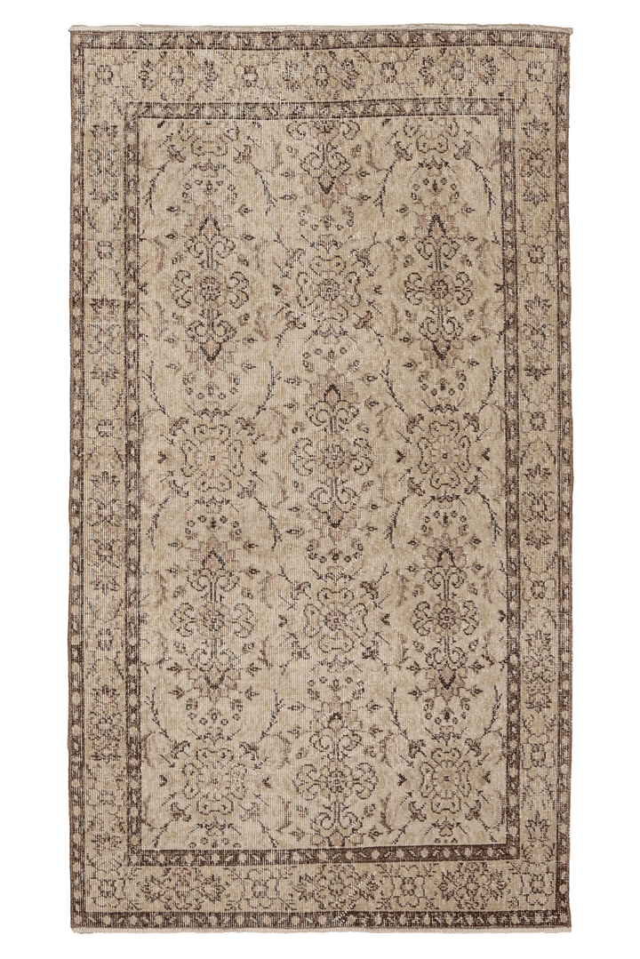 Vintage Isparta Turkish Area Rug 3x6 ft — Beige & Brown Floral (No. 59839)