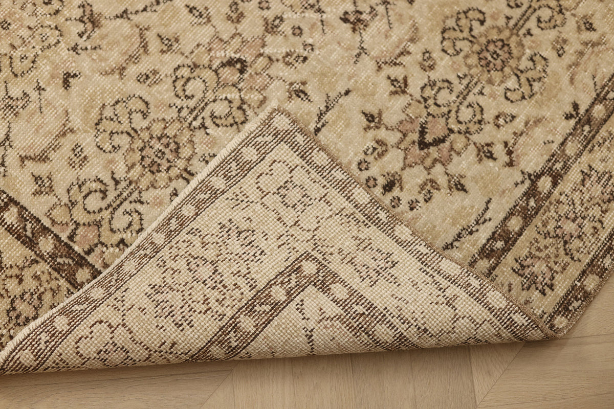 Vintage Isparta Turkish Area Rug 3x6 ft — Beige & Brown Floral (No. 59839)