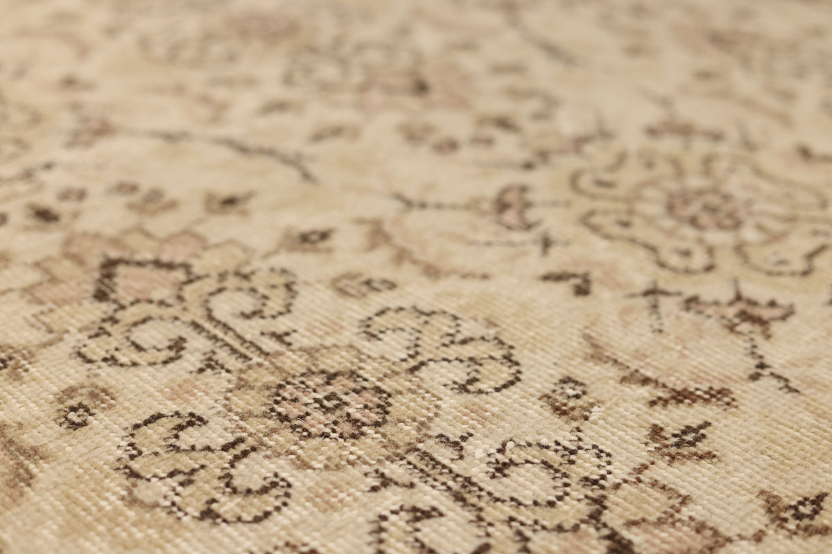 Vintage Isparta Turkish Area Rug 3x6 ft — Beige & Brown Floral (No. 59839)