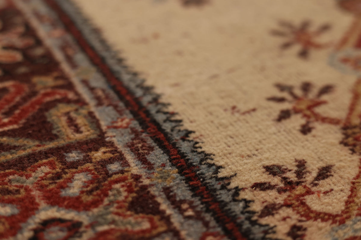 Vintage Denizli Turkish Runner Rug 2x10 ft — Beige & Red Geometric