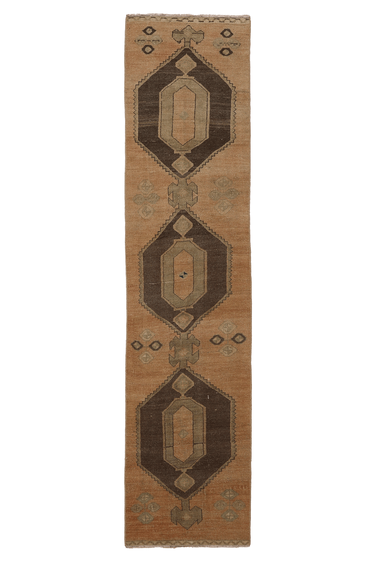 Vintage Malatya Turkish Runner Rug 2x8 ft — Beige & Brown Geometric