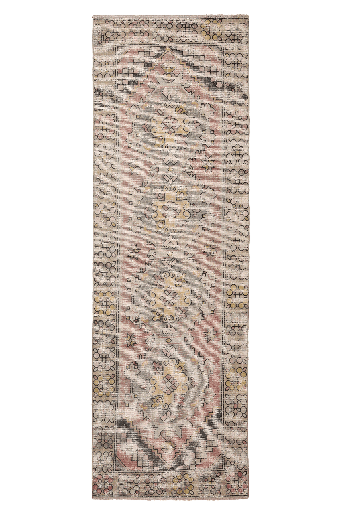 Vintage Niğde Turkish Runner Rug 2x9 ft — Beige & Pink Floral