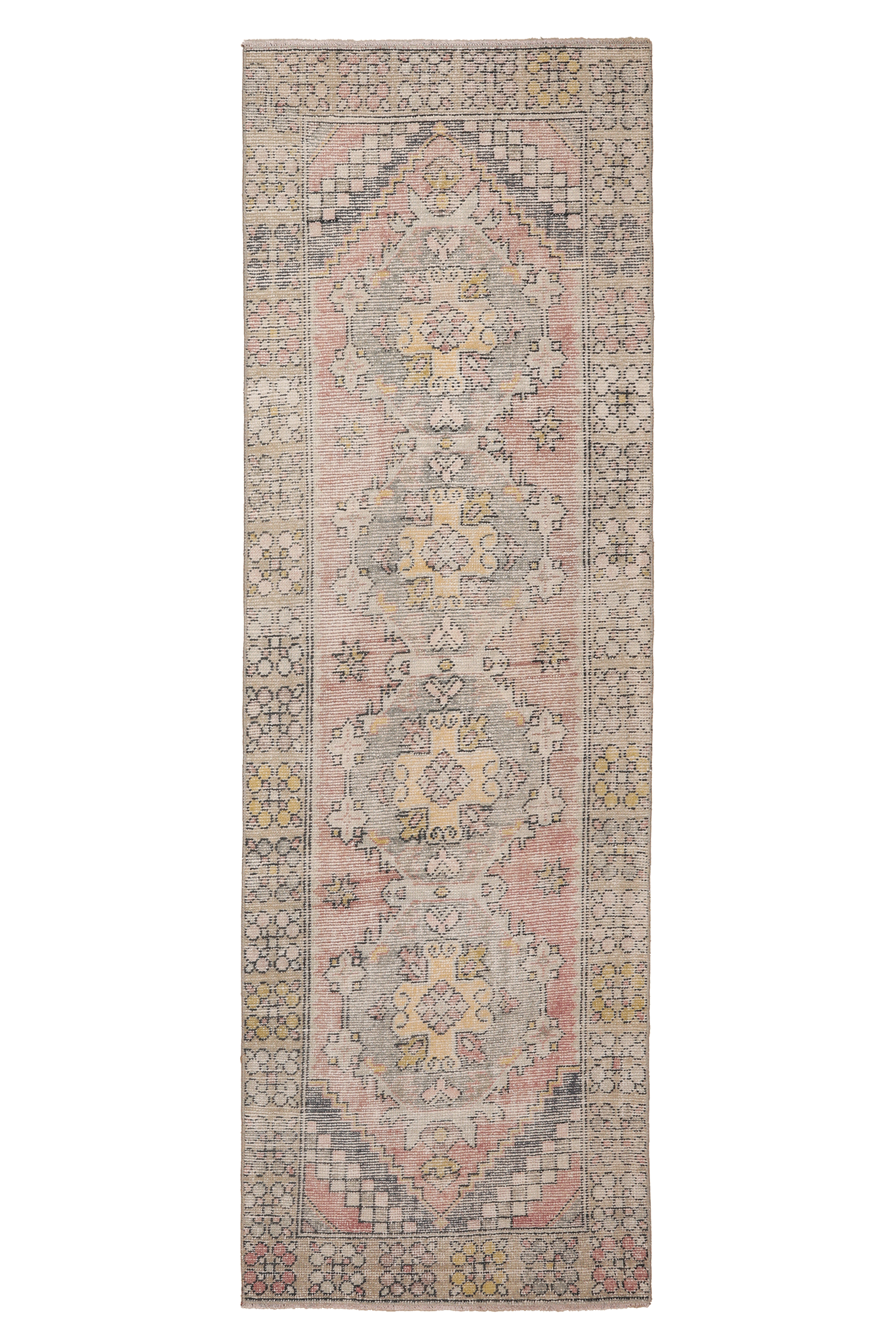 Vintage Niğde Turkish Runner Rug 2x9 ft — Beige & Pink Floral
