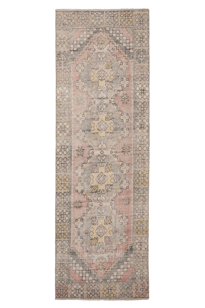 Vintage Niğde Turkish Runner Rug 2x9 ft — Beige & Pink Floral