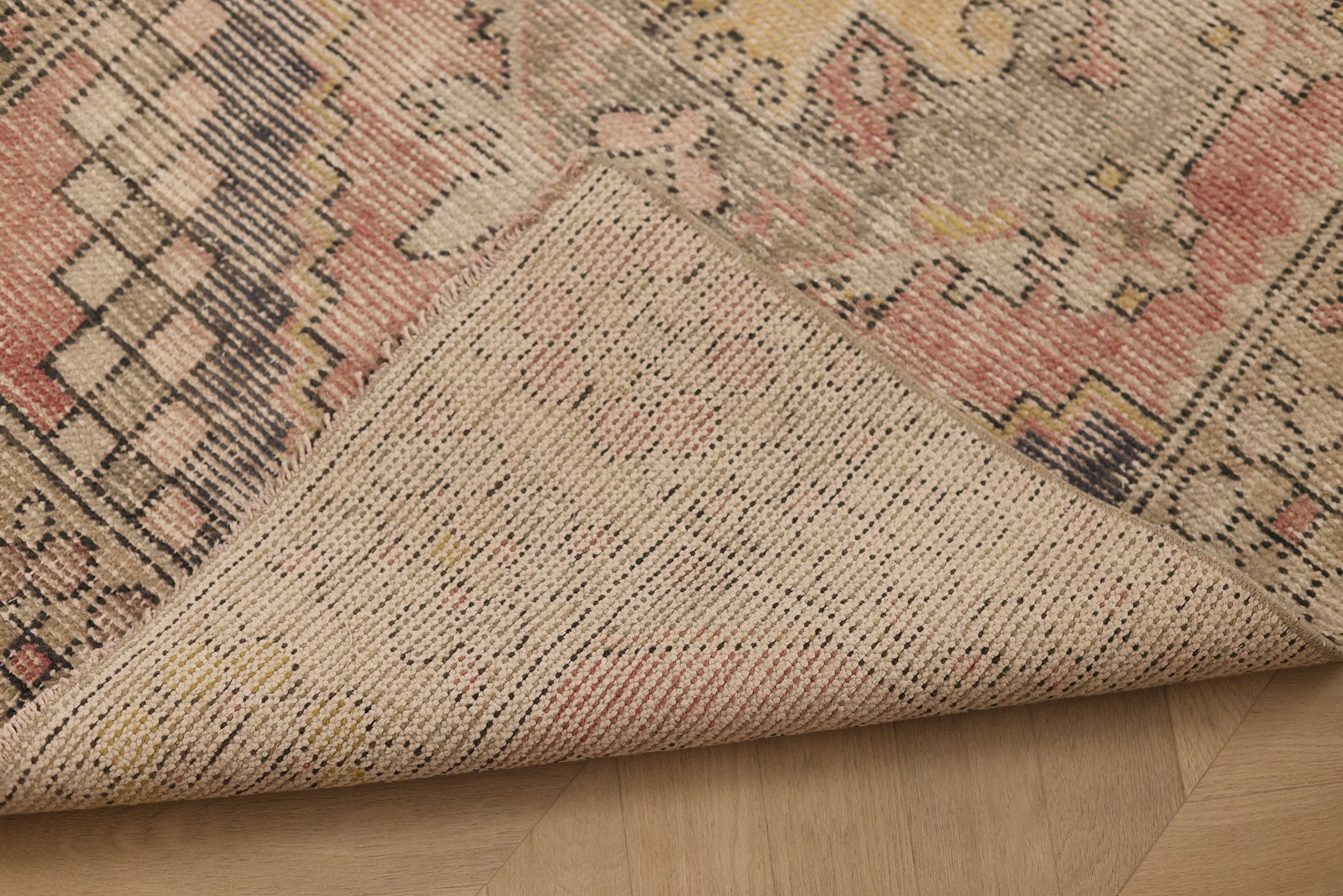 Vintage Niğde Turkish Runner Rug 2x9 ft — Beige & Pink Floral