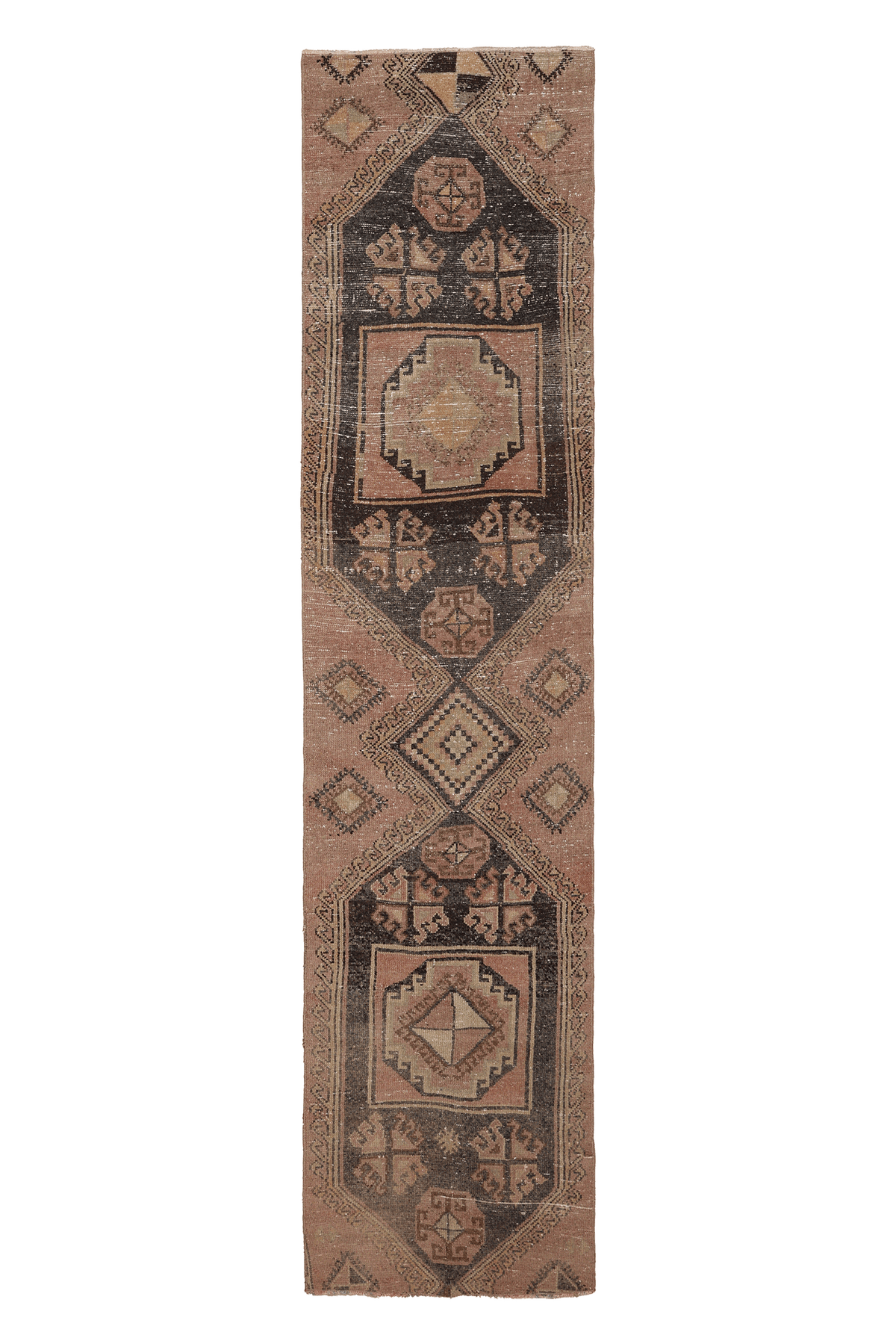 Vintage Malatya Turkish Runner Rug 2x10 ft — Brown & Beige Geometric (No. 59879)