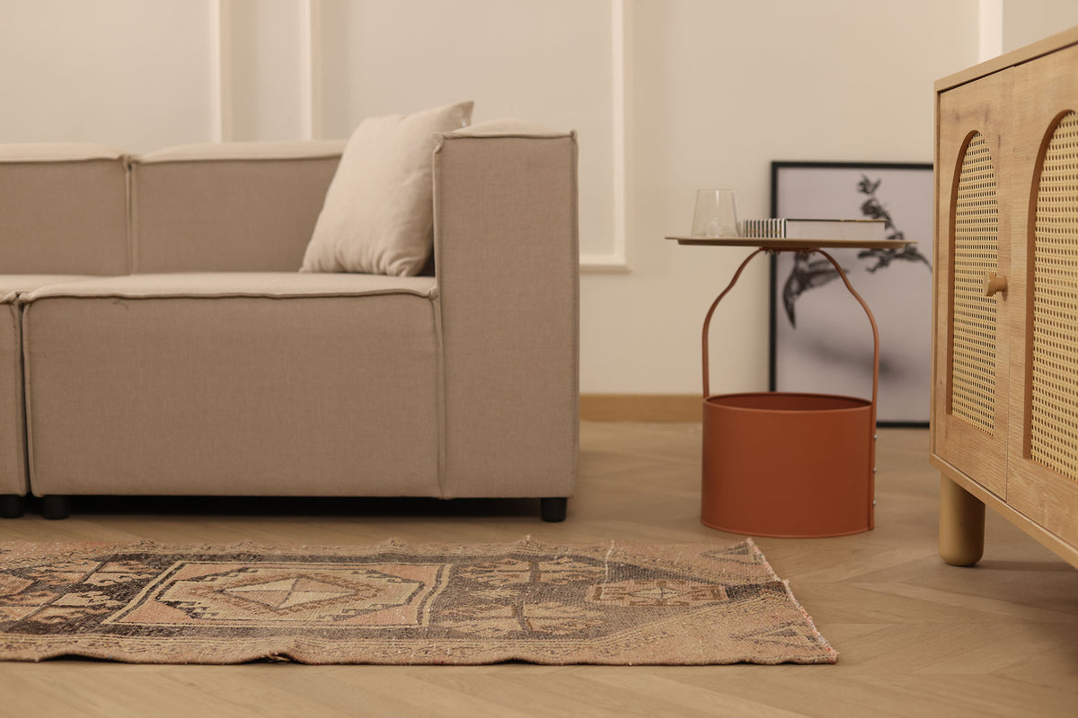 Vintage Malatya Turkish Runner Rug 2x10 ft — Brown & Beige Geometric (No. 59879)